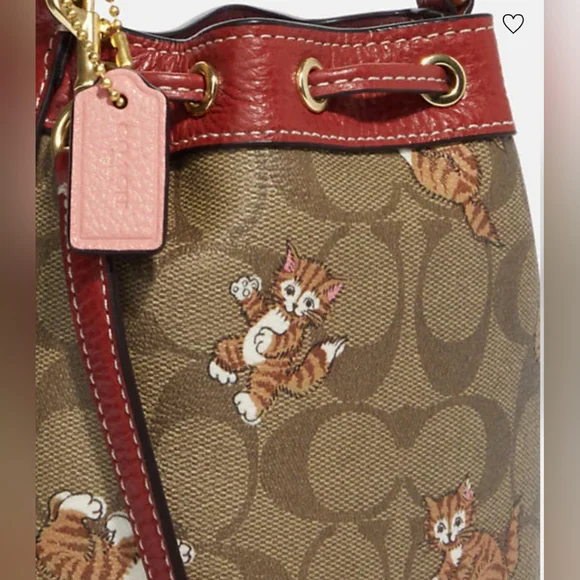 New 🎀 Coach Mini Dempsey Bucket Bag In Signature Canvas With Kitten Print Cat - Picture 6 of 15